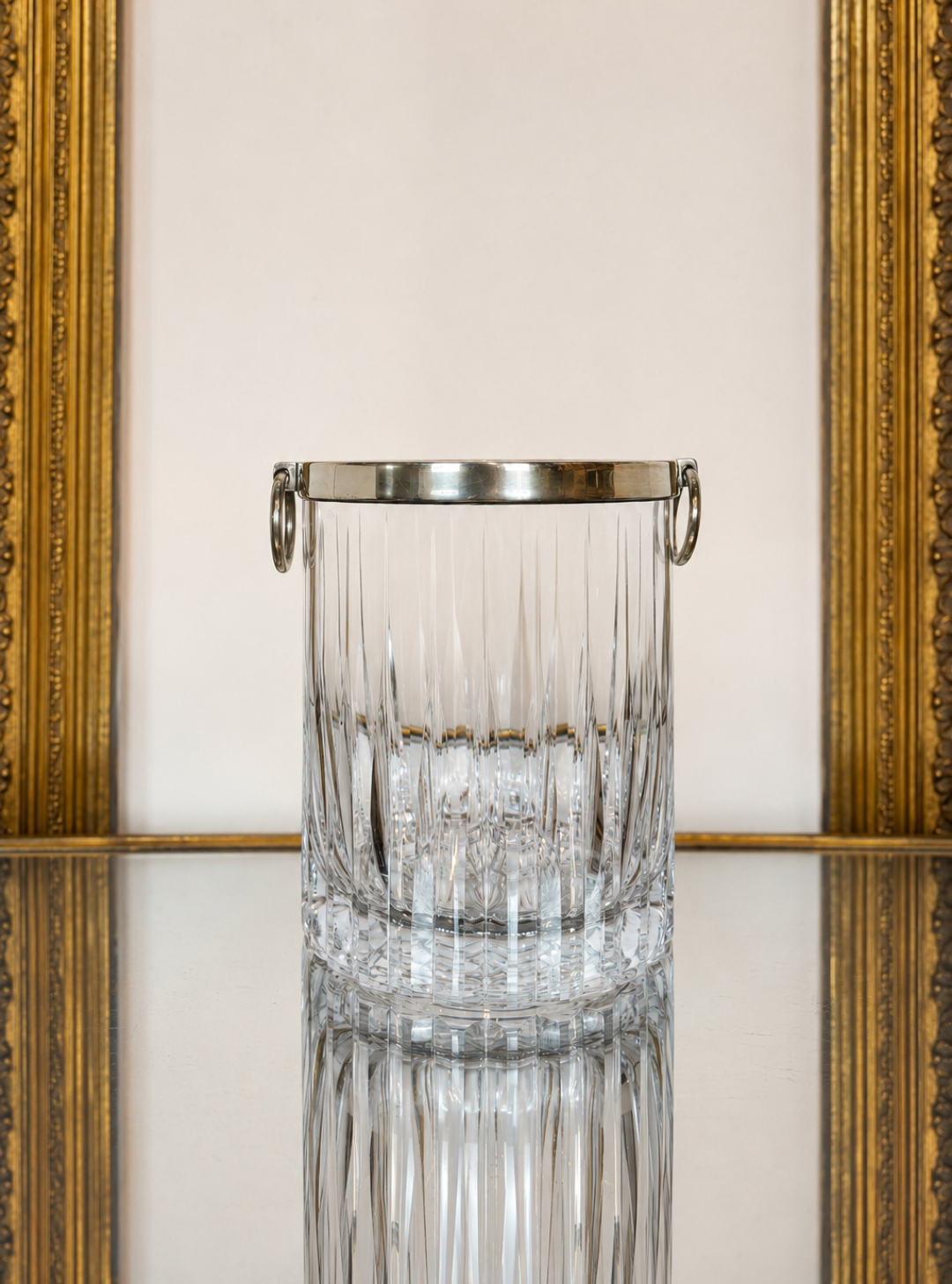 Vintage Cut Crystal Ice Bucket Champagne Wine Cooler With Ring Handles and SP Trim