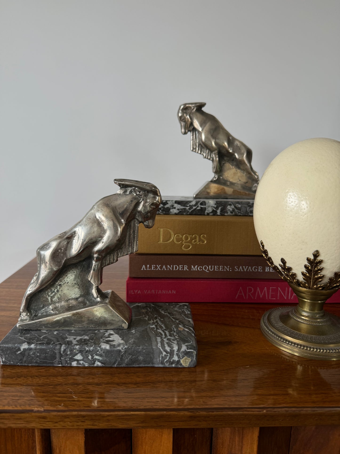 Pair of Art Deco Silver-Plated Mountain Goats Figural Bookends