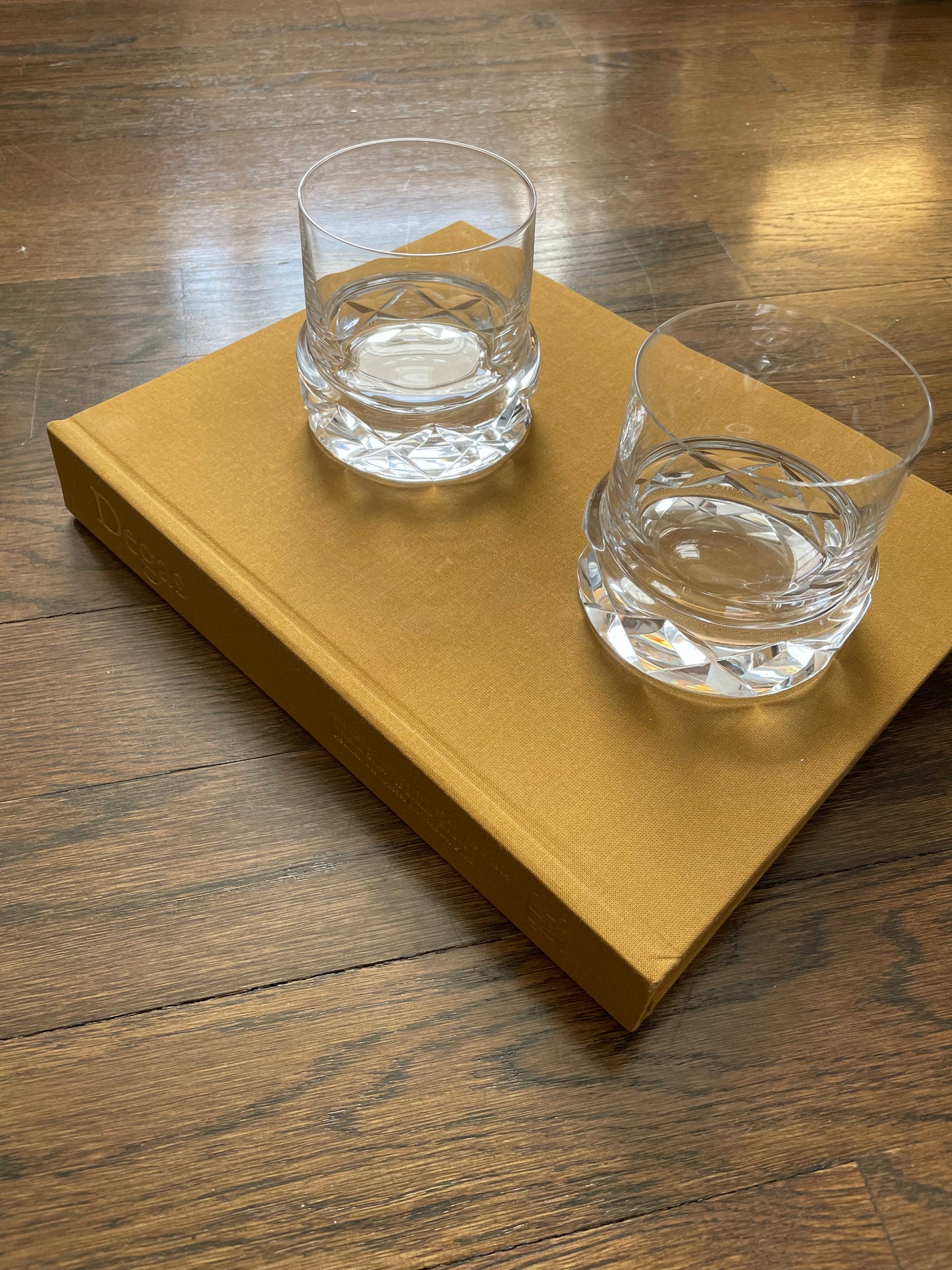 Set of Two (2) Mid Century Crystal Rocks Glasses with an abstract cut Diamond Shaped Base