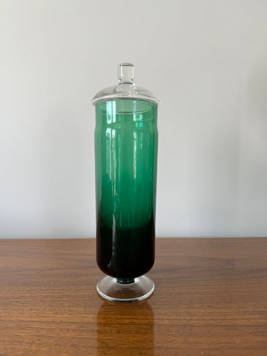 Green tall candy apothecary dish crystal mid century