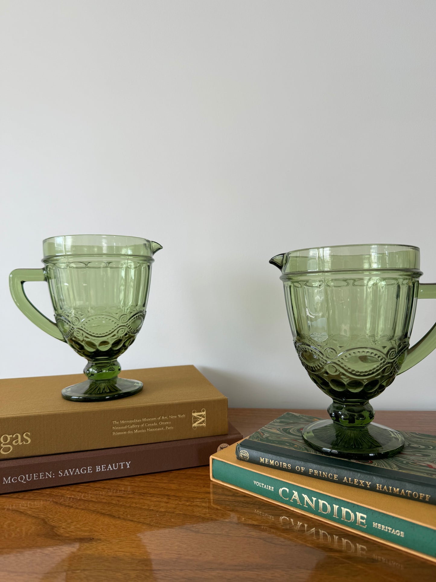 Vintage Hungarian deep green pressed glass pitcher - 2 available