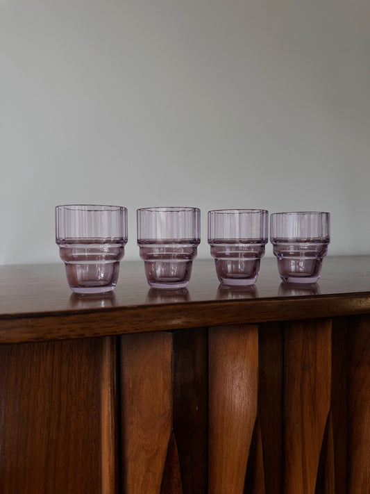 Vintage Set of Purple Crystal Liqueur / Shot Glasses (4)