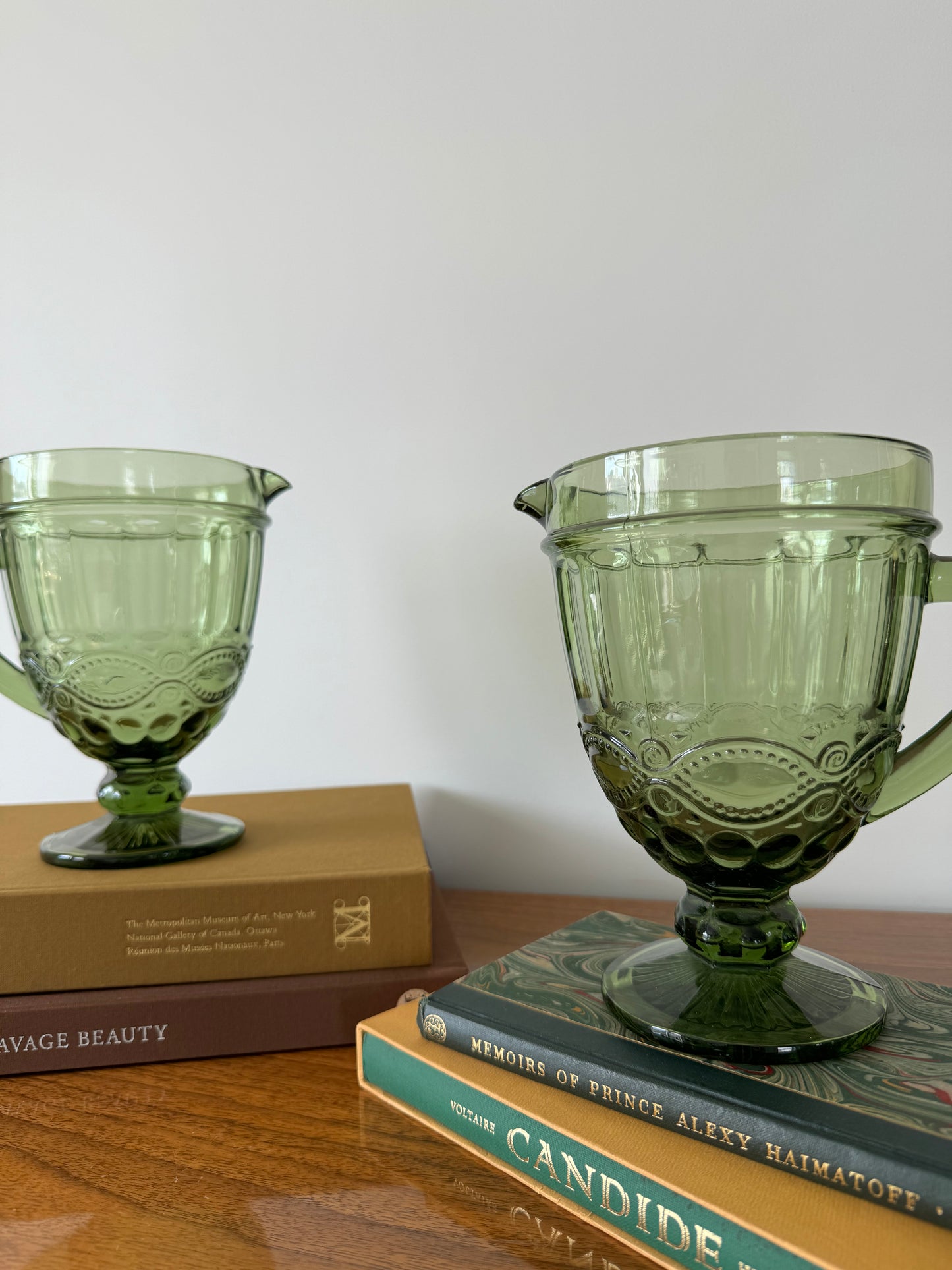 Vintage Hungarian deep green pressed glass pitcher - 2 available