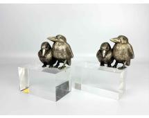 ART DECO SILVERED BIRD BOOKENDS, MANNER OF SANDOZ