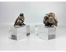 ART DECO SILVERED BIRD BOOKENDS, MANNER OF SANDOZ