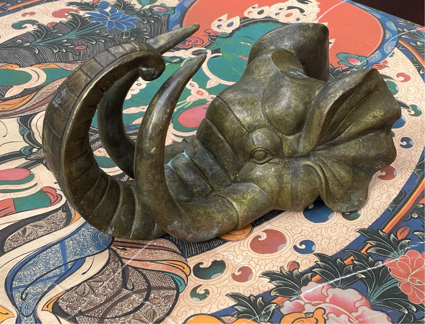 Vintage Chinese Bronze Wealth Elephant Head Figural Sculpture