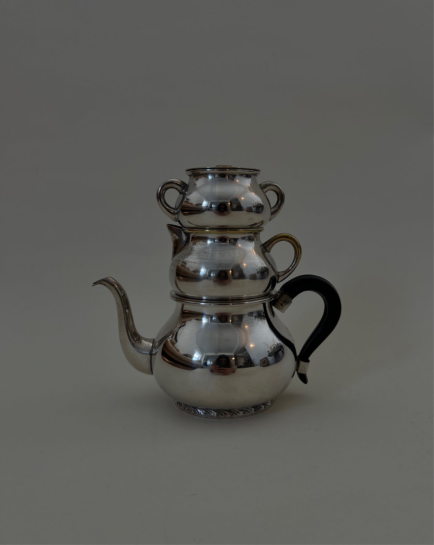 Antique Silver-plated Stacked Lidded Individual Tea & Coffee Service Tower